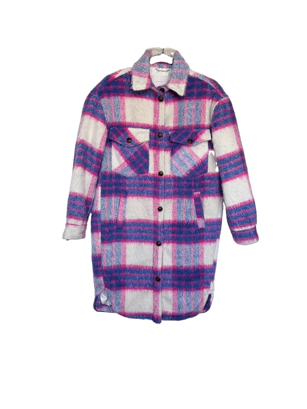 $158Anthropology BlankNYC Prime Time Plaid Jacket XS Pink Wool Blend Shacket - Picture 5 of 12
